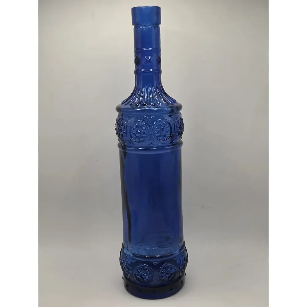 Cobalt Blue Embossed Pressed Glass Bottle Decanter Decorative 12